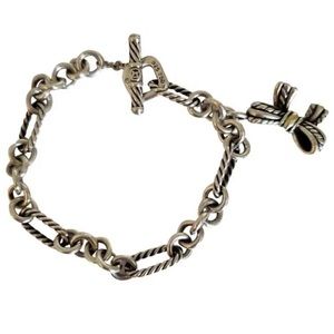 David Yurman Bow Charm Cable classics oval Link Bracelet Sterling Silver